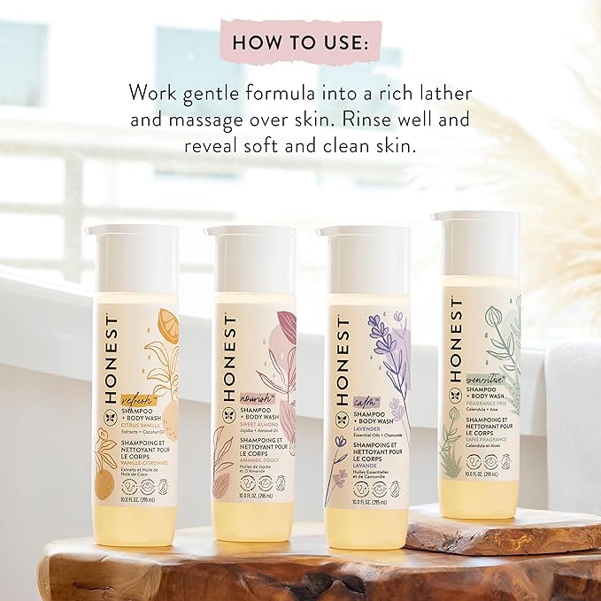 The Honest Company 2-in-1 Cleansing Shampoo Body Wash Gentle for Baby, Naturally Derived Tear-free, Hypoallergenic, Sweet Almond Nourish, 18 fl oz