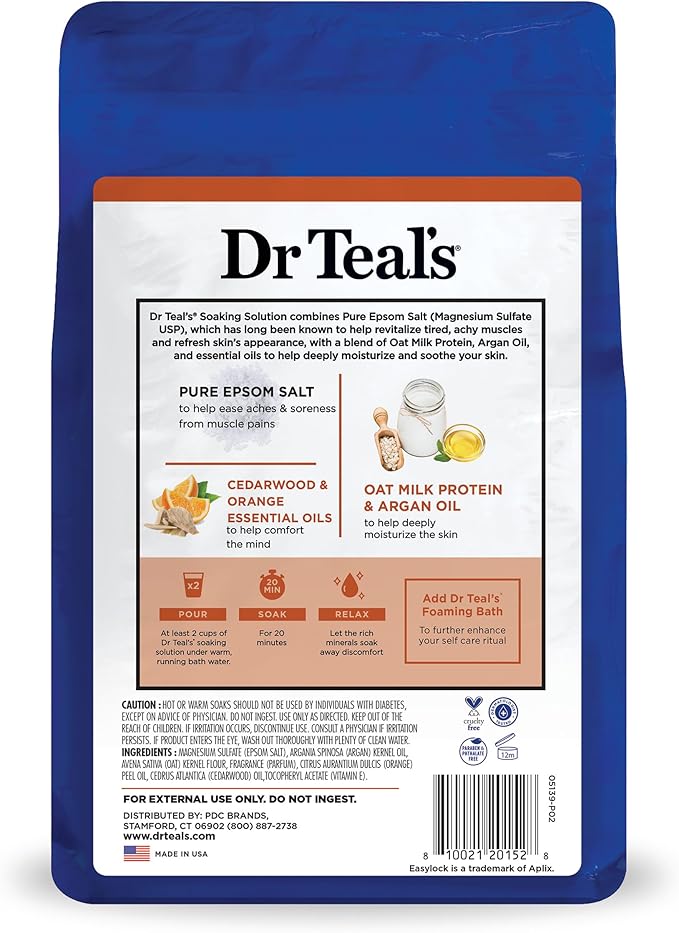 Dr Teal's Epsom Salt Magnesium Soak, Soothe & Comfort with Oat Milk & Argan Oil, 3 lbs