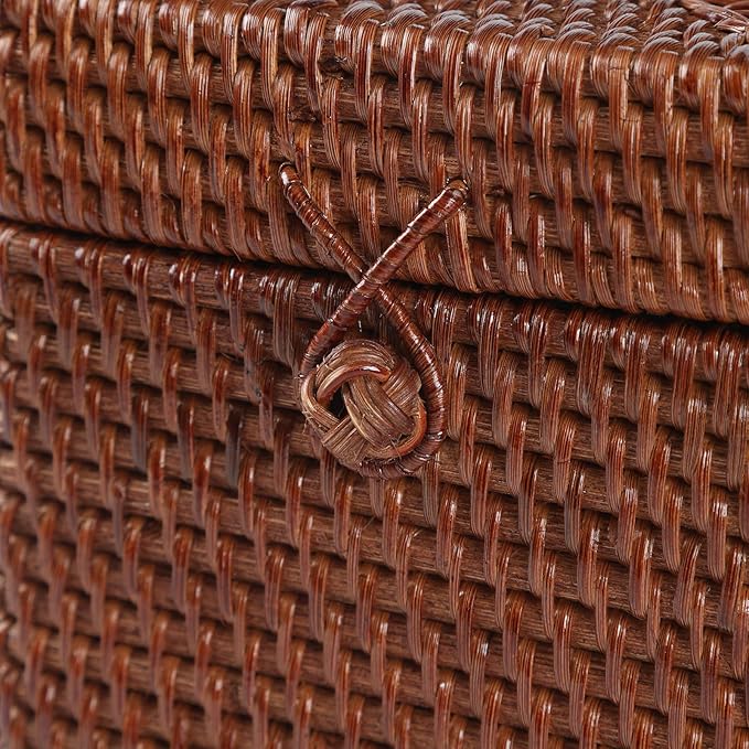Rattan Square Tissue Box Cover, 5.7" x 5.7" x 5", Decorative Woven Facial Tissue Holder with Hinged Top Lid, Brown