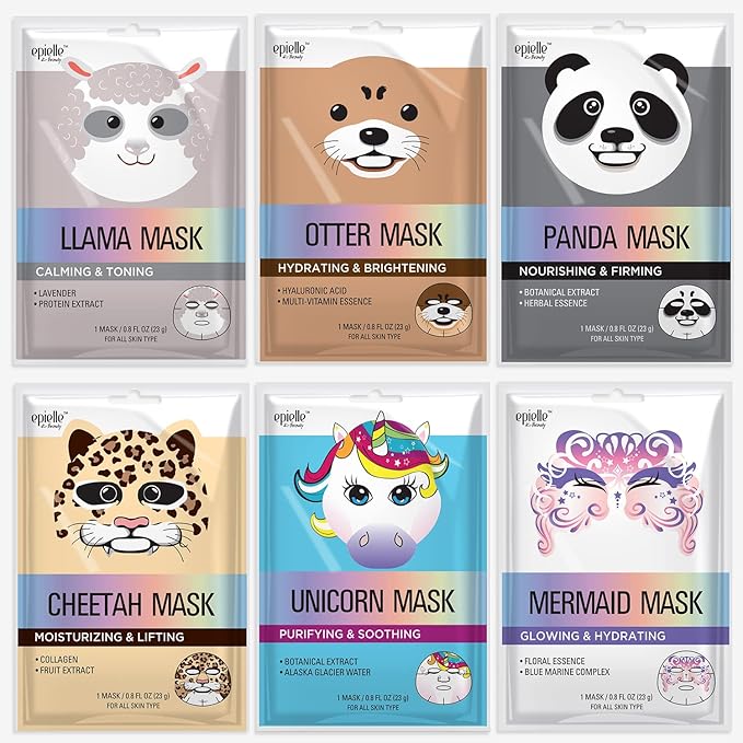 Epielle Character Face Mask Mystical Safari 6 Pack, Fun & Effective Korean Skin Care, Spa Party Favors, Easter Basket Stuffers, Birthday Gifts for Women, Self Care Gifts