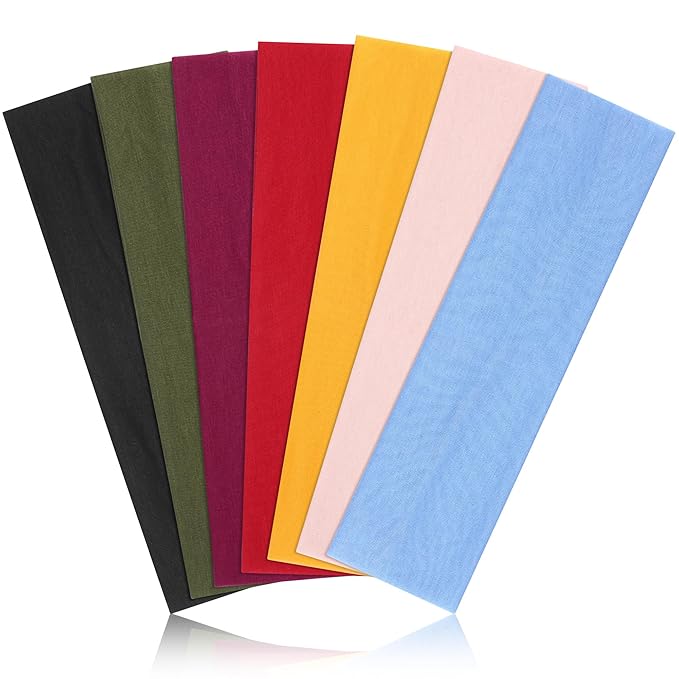 Headbands for Women, Stretchy Non Slip Soft Cotton Cloth Hair Bands for Sports, Workout, Yoga and Running, 7pcs