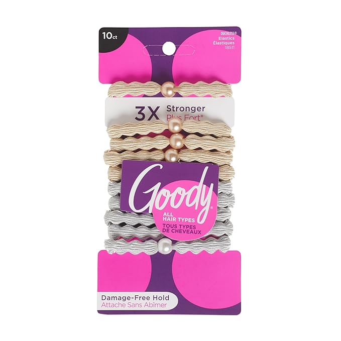 Goody Ouchless Forever Hair Elastics, 10 Ct, Blonde & Silver, 6MM, Damage-Free, 3X Stronger Ties, Retainable Shape, 16 Strand Inner Core, Styling Accessories for Women & Men, All Hair Types