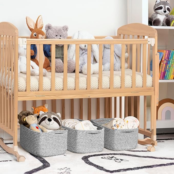 Goodpick Storage Baskets, Storage Bins for Shelves Gift Baskets Empty Small Toy Baskets Baby Rope Basket Woven Basket for Towels for Decor 3 Pack, White & Gray, 13 x 8 x 5 in
