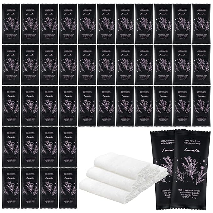 Hot or Cold Moist Cotton Towel Bulk Moist Towelettes Individually Wrapped 8.7" x 8.7",White Towel Services,Refreshment Pre Moistened Towels Lavender Scent for Travel Sport Party Spa Dentist Hotel