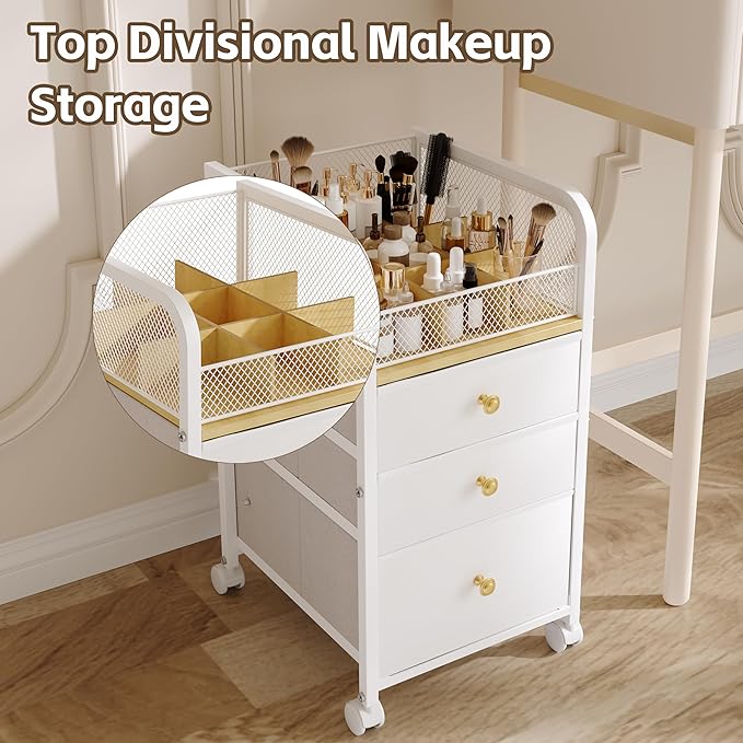 Makeup Organizer Storage Cart with Drawers, Makeup Organizer on Wheels, Rolling Makeup Bathroom Storage Cart, Cosmetic Vanity Display Cases Holder for Nail Polish Brush Hair Tool