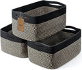 3-Pack Shelf Baskets for Organizing, Closet Organizer Bins, Small Woven Baskets, Rope Toy Basket, Storage Basket for Shelves, Cube Decorative Box, 11.8×7.8×5.1”, Black Brown