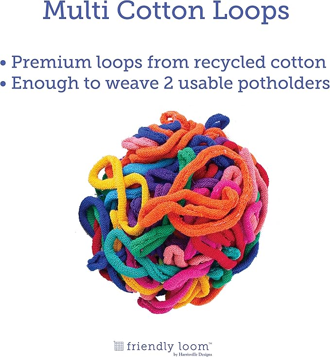 Friendly Loom | 7” Traditional-Sized Multicolor Potholder Weaving Loops | Craft 2 Cotton Potholders