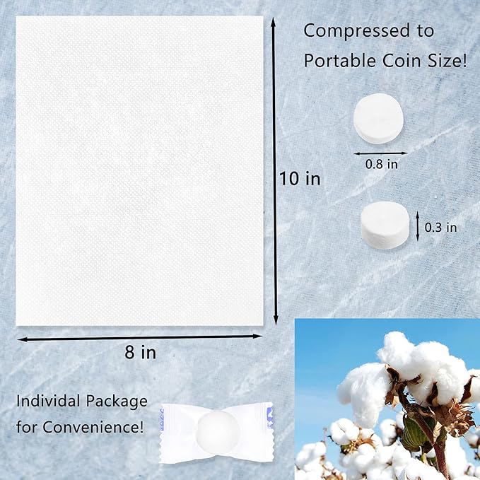 Compressed Towel 100 PCS, Mini Tablets,Disposable Travel Face Towels,Bulk Coin Tissues Portable Mini Face Camping Towels,White