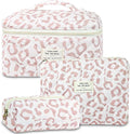 3Pcs Makeup Bag Cotton Quilted Travel Cosmetic Bag Cute Floral Makeup Pouch Large Toiletry Bag for Women Girls