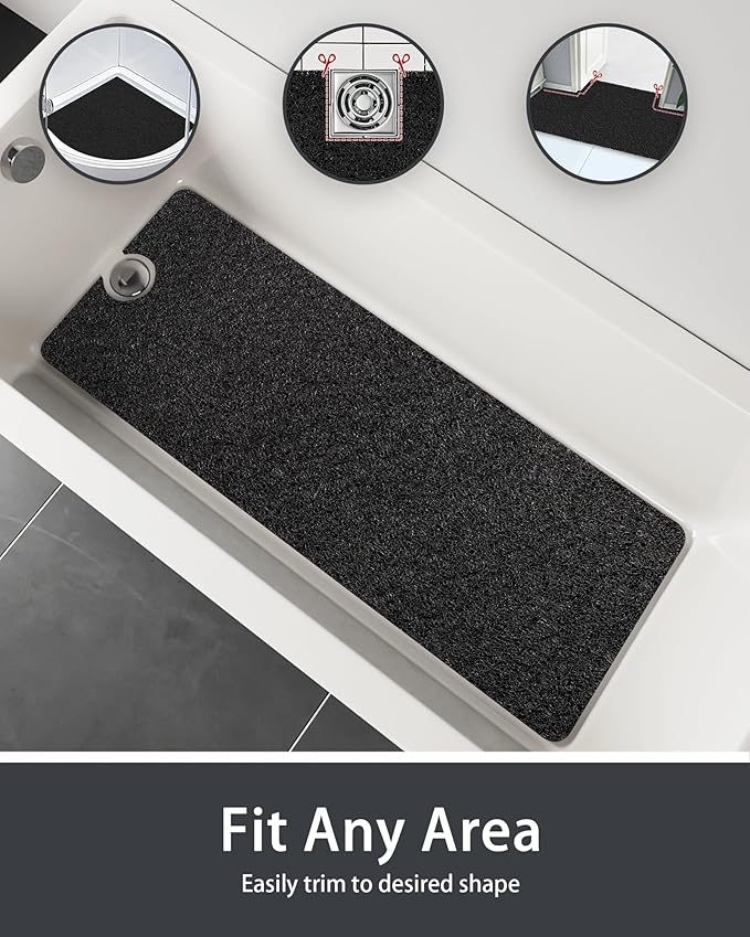 Mecko Square Non-Slip Shower Mats for Inside Shower, Quick-Drying Shower Floor Mat with Foot Scrubber, Anti-Slip Loofah Bathtub Mat for Tub and Wet Areas (Black, 24"x24")