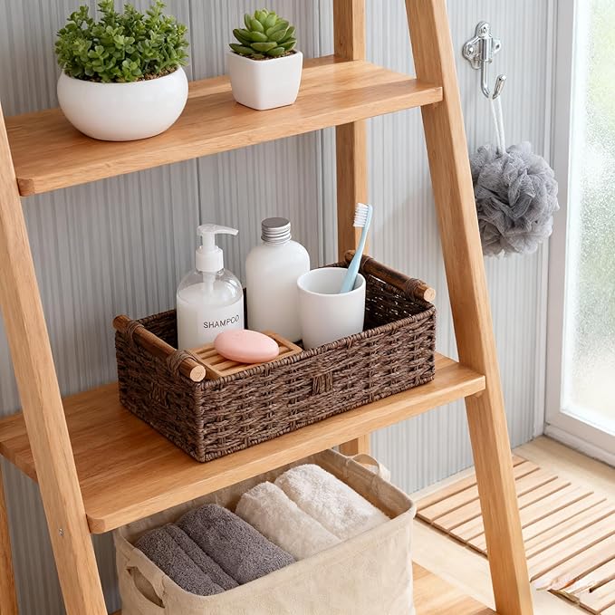 Back of Toilet Basket, Brown Wicker Toilet Tank Basket for Toilet Paper Storage, Basket for Toilet Tank Top, Decorative Bathroom Organizer for Towels & Essentials