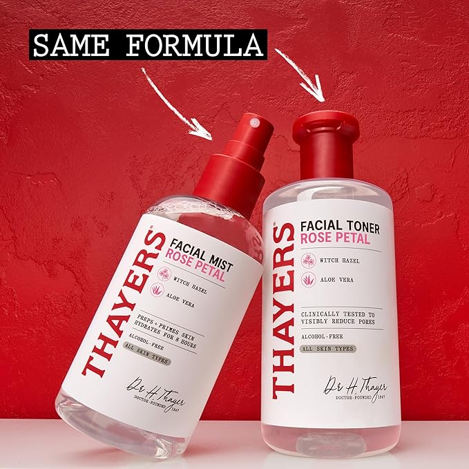 Thayers Alcohol-Free Witch Hazel Facial Mist Toner with Aloe Vera, Rose Petal, Soothing and Hydrating, For All Skin Types, 8 oz