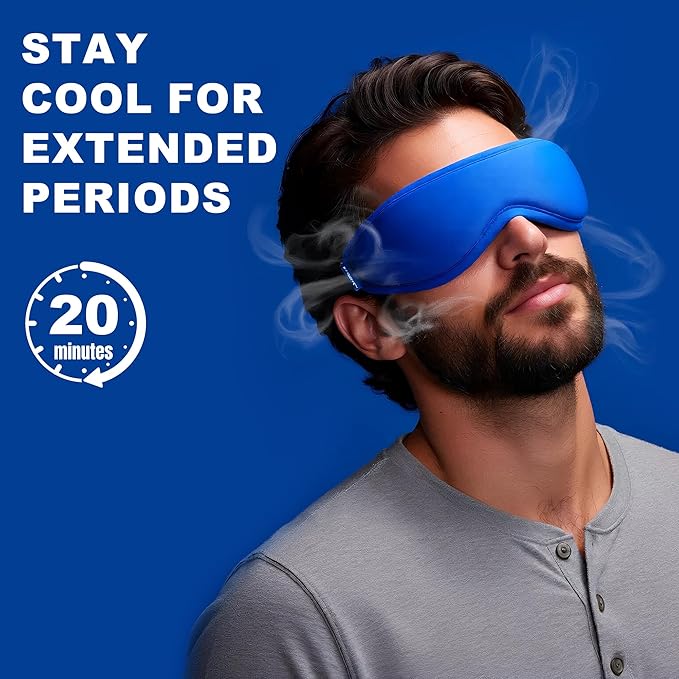 Contoured Ice Eye Mask for Puffy Eyes: Gel Cold Compress for Dark Circles, Sinus Pressure & Eye Fatigue, Reusable Cooling Therapy, Fits All Head Sizes, Daily Eye Care, Relaxation Beauty Gift, Blue