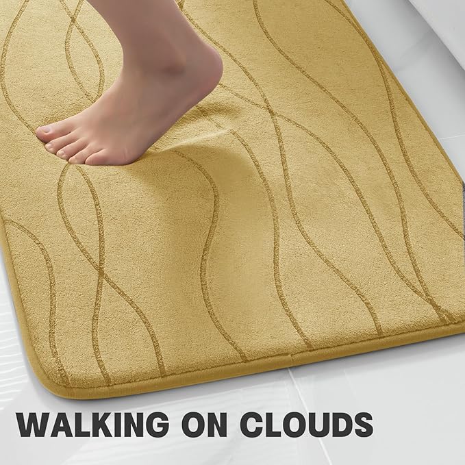 YIHOUSE Memory Foam Bathroom Rug Sets 2 Piece, Ultra Absorbent Bath Mat for Bathroom - Non-Slip Machine Washable & Dry Quickly, 2 Piece Bathroom Mat Set,Beige