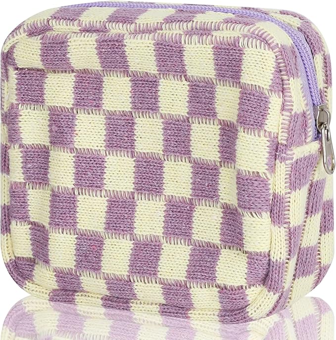 Sanitary Napkin Storage Bag, Menstrual Pad Zipper Bag Checkered Portable Period Bag Panty Liners, Tampon Storage Pouch for Women Ladies Daily Use Storage Purse Travel