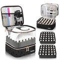 Clear Nail Polish Organizer Holds 60 Bottles (15ml/0.5fl.oz)& Nail Lamp, Double Layer Nail Supplies Organizer Case Transparent, PU Leather Nail kit Storage Bag for Manicure Tools (Black)