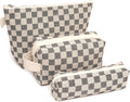 3 Pcs Canvas Makeup Bag Set Checkered Cosmetic Pouch for Women Travel Toiletry Bag Cute Makeup Organizer Purse Pouch Preppy Pencil Case with Zipper (Checkered Black)