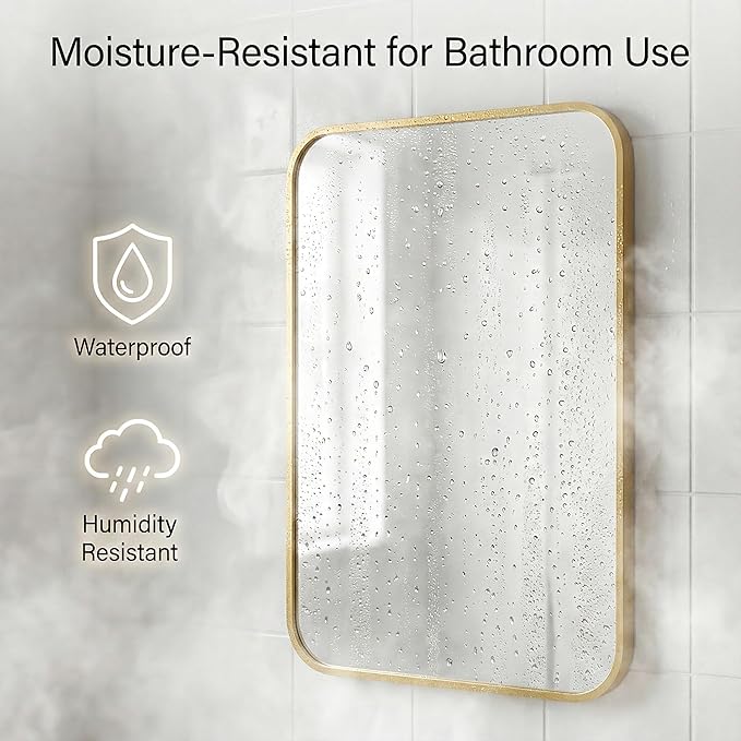 2-Pack 24x36 Inch Matte Gold Bathroom Vanity Mirrors | Flush Mount Deep Set Metal Wall Mirror for Over Sink | HD Shatterproof Glass, Rustproof