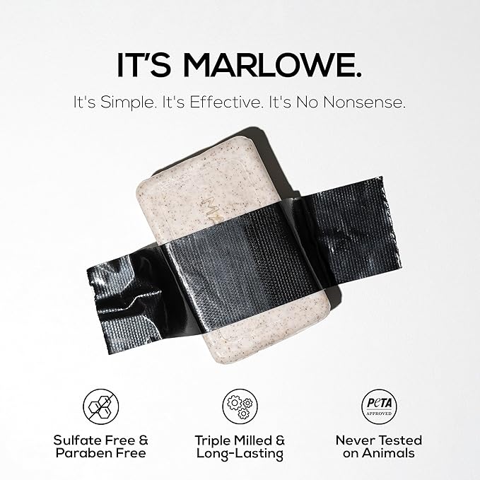 MARLOWE. No. 102 Body Scrub Soap 7 oz, Oud Wood, Exfoliating Soap Bar with Shea Butter, Olive Oil & Green Tea Extracts, Cleanses, Smooths & Revitalizes Skin, Earthy & Smoky Scent