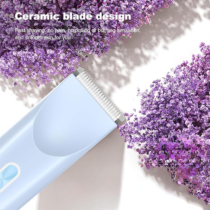 Electric Shaver for Women, 2-in-1 Electric Razor for Womens Legs Underarm Face Pubic Hairs, Rechargeable Razor Body Hair Trimmer Wet & Dry Use,Light Blue
