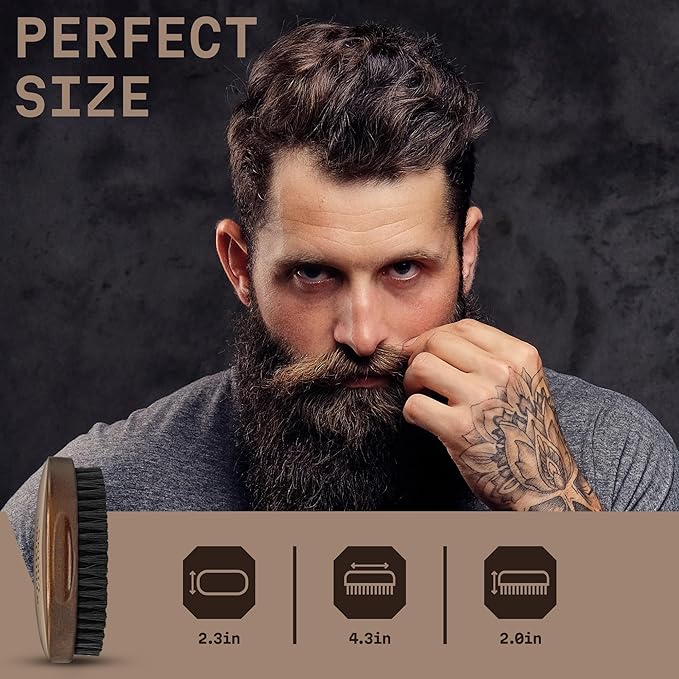 Striking Viking Beard Brush for Men - 4.3 in Beech Wood Handle, Brown - Boar Bristle Beard Brush & Grooming Comb - Travel Size Pocket Groomer