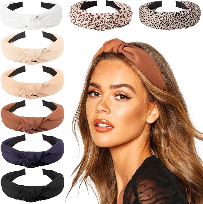 DRESHOW 8 Pack Knotted Headbands for Women Wide Turban Headband Yoga Exercise Ribbing Hair Hoop Hair Bands Accessories