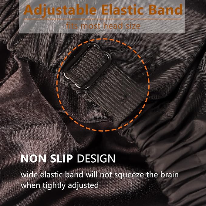 Adjustable Shower Caps for Men Women Reusable Waterproof Satin Lining Large Shower Cap for Long Hair Braids Curly Hair (L,Black/Black)