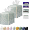 Tissue Box Holder Cover Square Tissue Cube Cover PU Leather Tissue Organizer with Bottom Belt for Bathroom, Tabletop, Kitchen, Night Stands, Office, Home, Car (2, Blue)