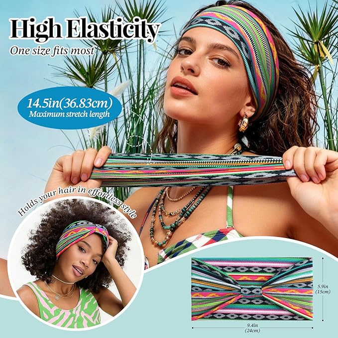 Wide Headbands for Women Knotted No Slip Head Bands Soft Turban Headband Hair Accessories Boho African Solid Color Head Wraps for Women Yoga Workout Pack of 6