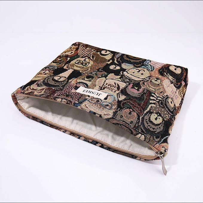 2PCS Makeup Bag Small Cute Cosmetic Bags for Women，Bear Pattern Travel Toiletry Bag for Purse, Large Canvas Cosmetic Pouch Makeup Organizer Tool Pouch with Zipper（Bear Brown）