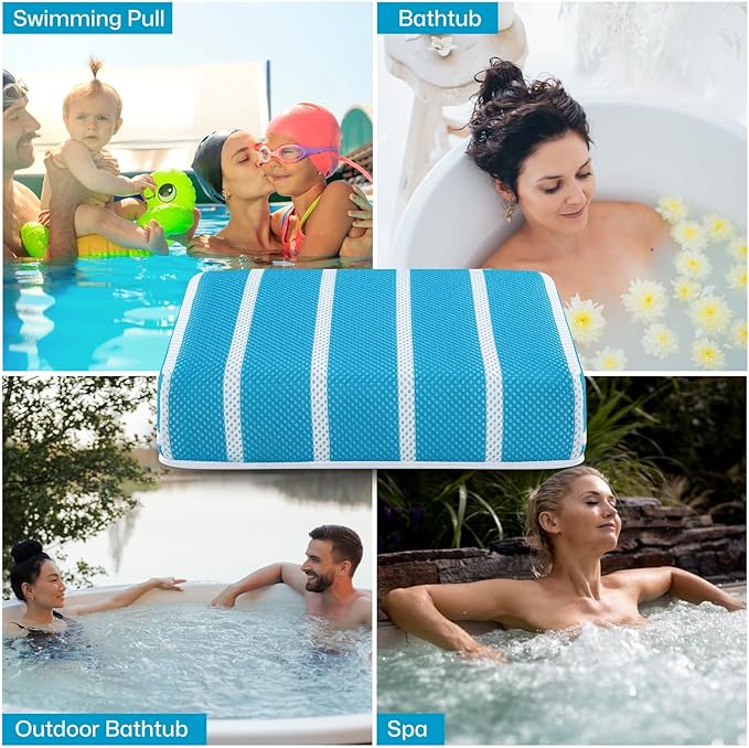 OS OMYSTYLE Hot Tub Booster Seat Cushion Pillow for Indoor or Outdoor Use, Weighted Spa Pillow with Washable 4D Mesh Cover & Non-Slip Bottom, Hot Tub Accessories for Adults - 16 x 12 x 4.3 Inch, Blue