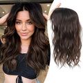 PANEWAY Hair Topper 16 Inch Synthetic Wavy Hair Piece for Women, Clip in Top Hair Extensions, Natural Black Root to Chocolate Brown Ombre Wiglet for Volume & Coverage