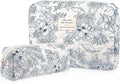 2PC Makeup Bag Set, Cute Cosmetic Bag for Women Girls, Floral Coquette Aesthetic Toiletry Bag, Travel Make Up Organizer Bag (Navy Blue)