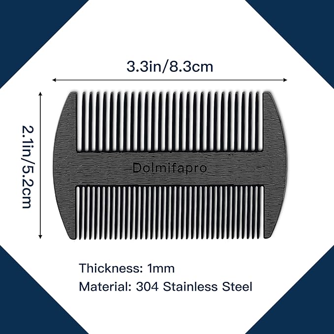 Pocket Comb for Beards, Mustaches Comb & Hair Beard Comb for Men Ultra-thin, Stainless Steel, Anti-static with PU Leather Case (black)
