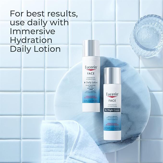 Eucerin Face Immersive Hydration Night Cream with Hyaluronic Acid and Provitamin B5,Ultra-Lightweight Face Moisturizer Smooths Fines Lines and Wrinkles,2.5 Oz Bottle,(Pack of 2)