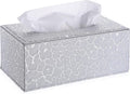 Sumnacon Rectangular Leather Tissue Box Cover - Stylish Tissue Box Holder with Magnetic Bottom, Decorative PU Tissue Box for Vanity Dresser Night Stand Table Countertop Home Office Car, Silver