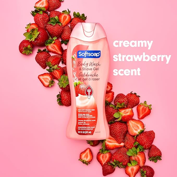 Softsoap Moisturizing Body Wash and Shave Gel, Creamy Strawberry Scent, 20 fl oz Bottle (Pack of 4)