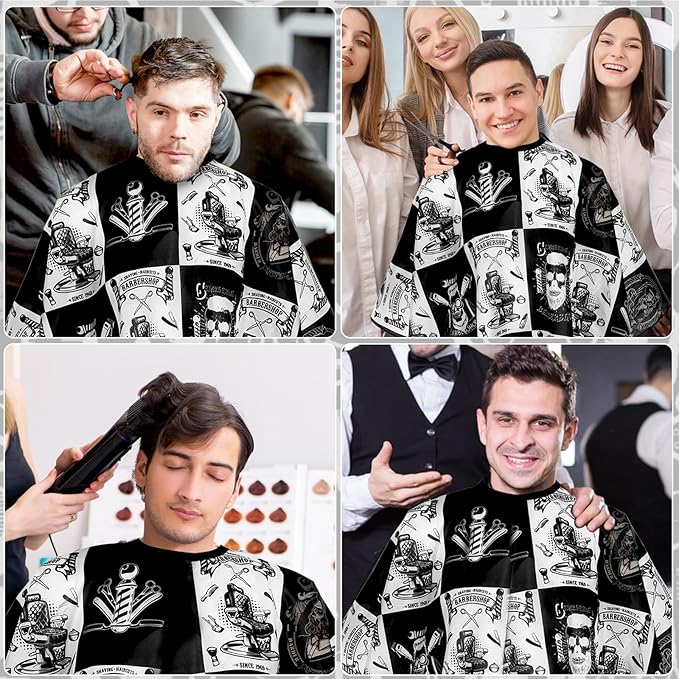 FEBSNOW Hair Cutting Cape Kit,Professional Barber Cape with Neck Duster Brush for Adults Waterproof Salon Cape with Adjustable Closure Snap Salon Barber Supplies 47x55 Inches(Black and White Plaid)