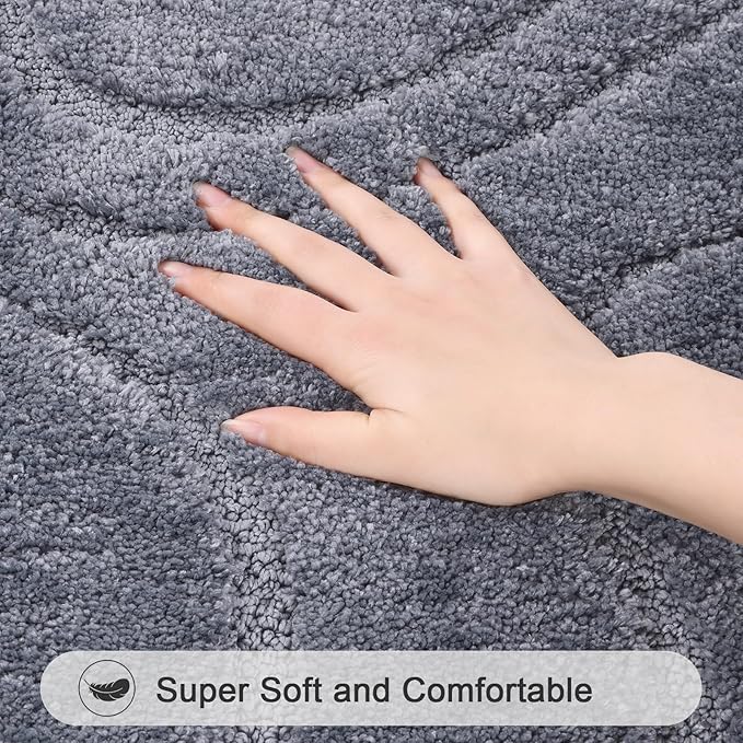 HEBE Bathroom Rugs Sets 5 Piece, Soft Absorbent Microfiber Bath Mat for Bathroom, Non Slip Washable Bath Rug Set with Toilet Cover, Bath Runner and U-Shaped Contour Toilet Rug, Dark Grey