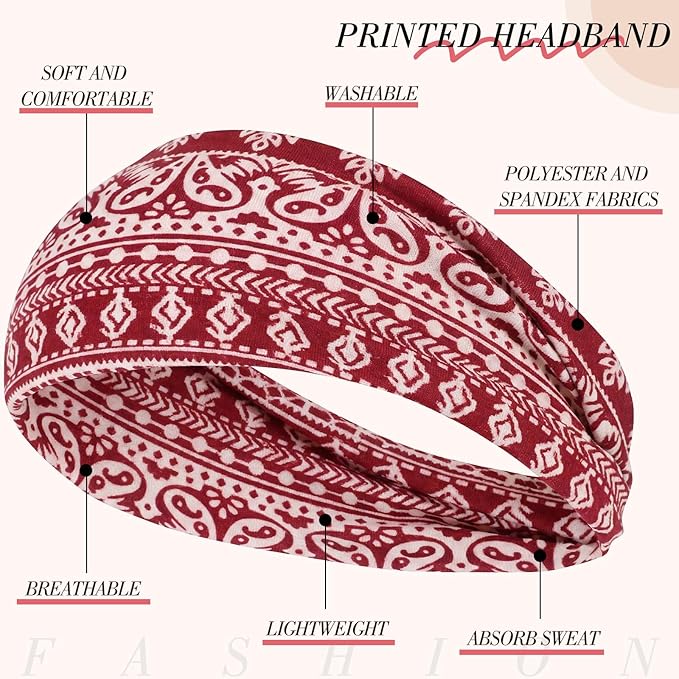 obeoby 8 Pack Headbands for Women, Boho Style Headbands Valentine Day Outfit Accessories for Women Non Slip Fashion Wide Hairband