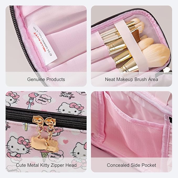 AmBealla Cosmetic Bag Large Makeup Bag Pink Makeup Travel Case with Brush Holder,Canvas Organizer for Women,Toiletry Bag for Skincar &Beauty Tools Sweet Cute for Girls