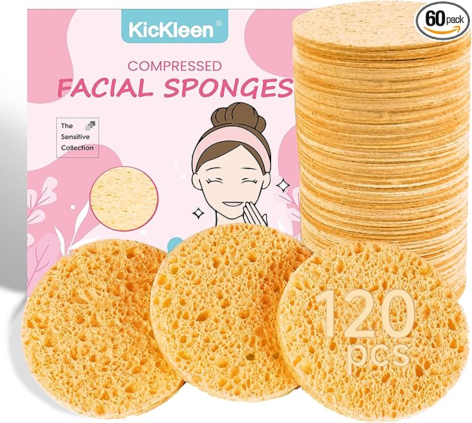 120-Count Compressed Facial Sponges|Kickleen 100% Natural Cellulose Cosmetic Spa Sponges for Daily Facial Cleansing|Makeup And Mask Removal|Exfoliating|Skin Massage|Pore Exfoliation (120Count(Yellow))
