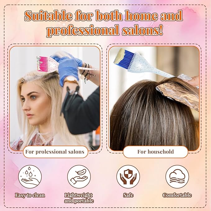 9pcs Color Brushes for Hair Stylist Hair Color Brushes with Glitter Handles, 8.5 X 2.2 In Hairs Dye Brush for Highlighting, Tint and Coloring Hairs Section, Salon Use Home DIY, 3 Colors