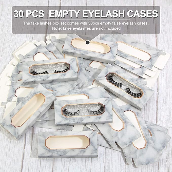 MAGEFY 30 Pieces Eyelashes Packaging Box, Empty Eyelash Boxes Lash Box Packaging Marble Paper Eyelash Storage Box Soft Paper Lash Case