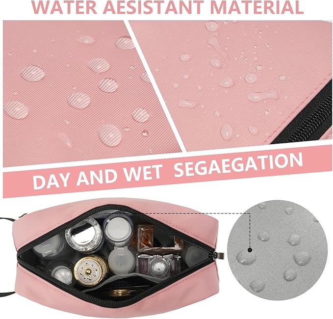 Travel Toiletry Bag, Small Cosmetic Bag, Hanging Water-Resistant Organizer for Men & Women, Ideal for Makeup, Shaving Kit, Gym Essentials & Travel Accessories (Dusty Pink)