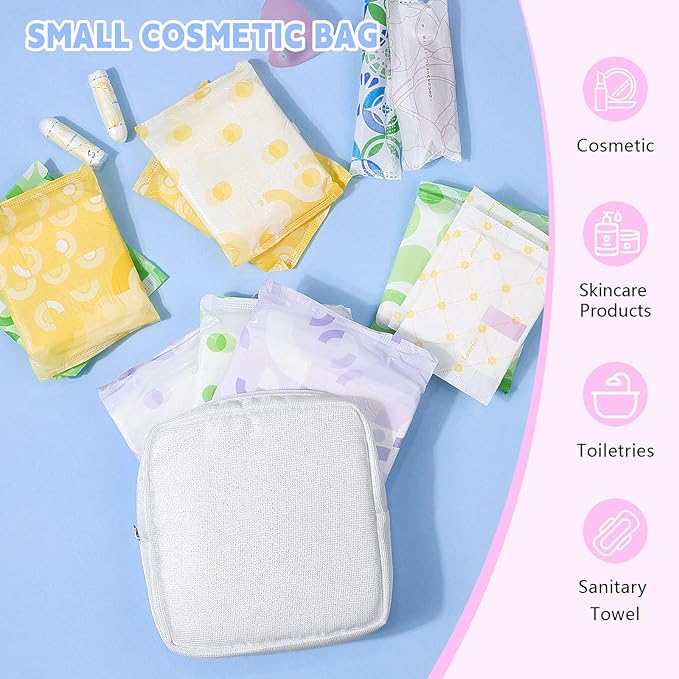 Period Bag for Teen Girls, Canvas Sanitary Napkin Storage Bag with Zipper, Portable Menstrual Pad Bag Tampon Holder for Purse