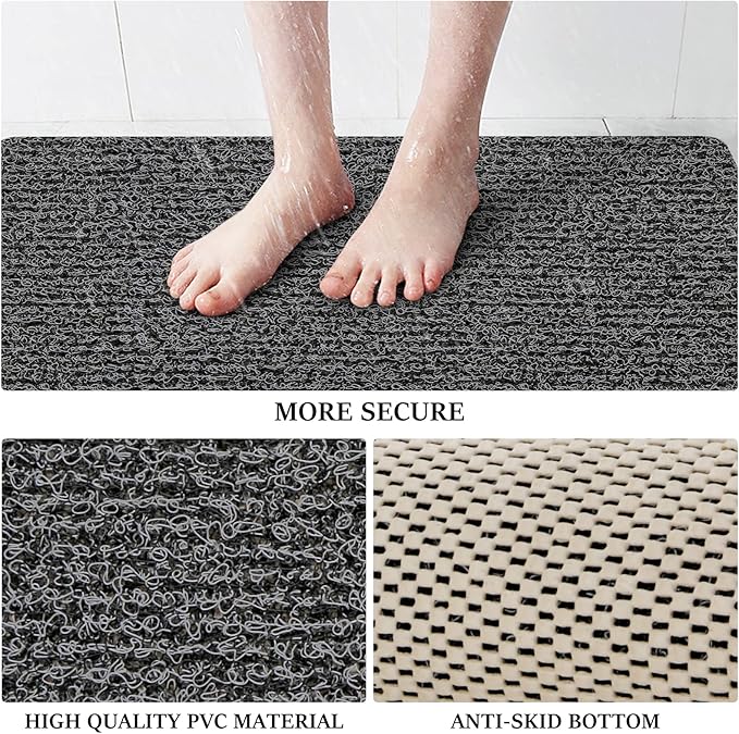 LuxStep Shower Mat Bathtub Mat,32x16 inch, Non-Slip Bath Mat with Drain, Quick Drying PVC Loofah Bathmat for Tub,Shower,Bathroom,Black