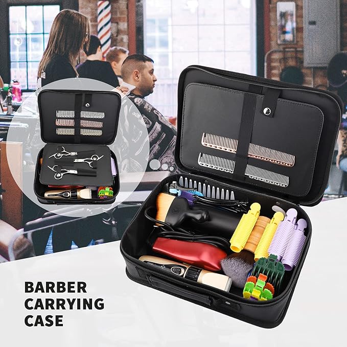 Segbeauty Barber Tool Bag, 11.8 x 8.5in PU Leather Travel Makeup Toiletry Carrying Case, Hair Styling Cutting Kit Storage Organizer for Clipper Shears Combs Cosmetics Salon Beauty Supplies