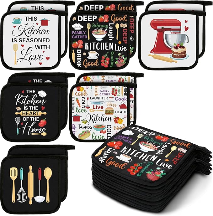 Bencailor 12 Pcs Pot Holders with Pocket Kitchen Hot Potholders Hot Pad Oven Mitts Cookie Bag Oven Gloves for Kitchen Gift Baking Cooking(Bright Color,Farmhouse)