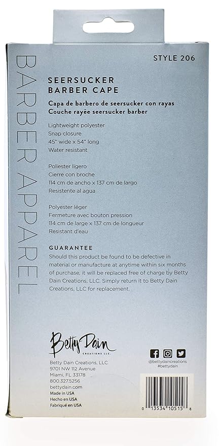 BD Barber Seersucker Classic Barber Cutting/Styling Cape, Classic Style, Soft, Machine Washable Nylon Fabric, Repels Hair, Snap Closure at Neck, Solid Black, 45 x 54 inches